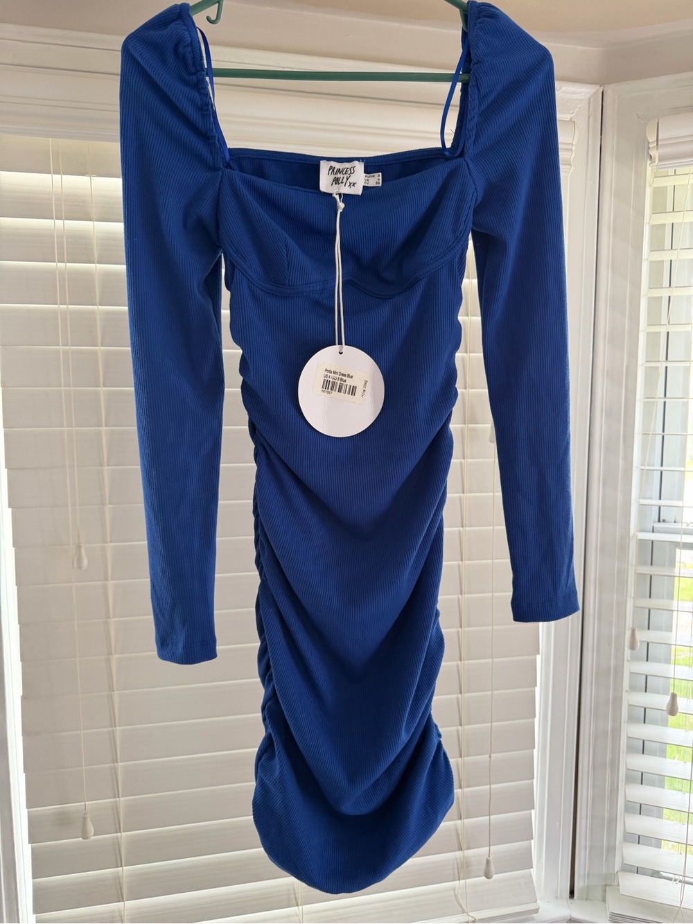 NWT Princess Polly Royal Blue Long Sleeve Ruched Bodycon Dress